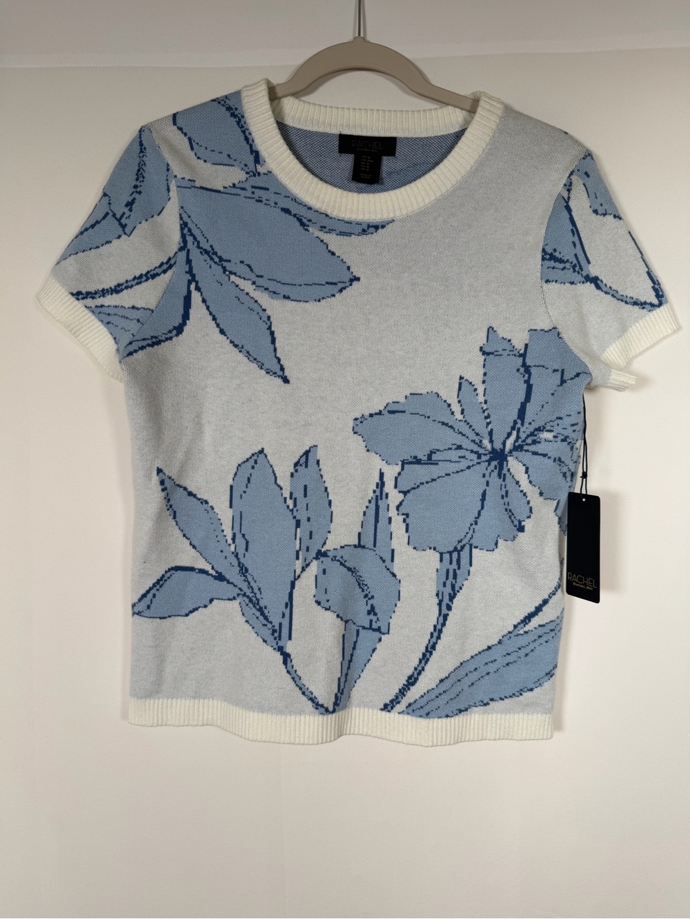 RACHEL Rachel Roy Light Blue Floral Knit Short-Sleeve Top